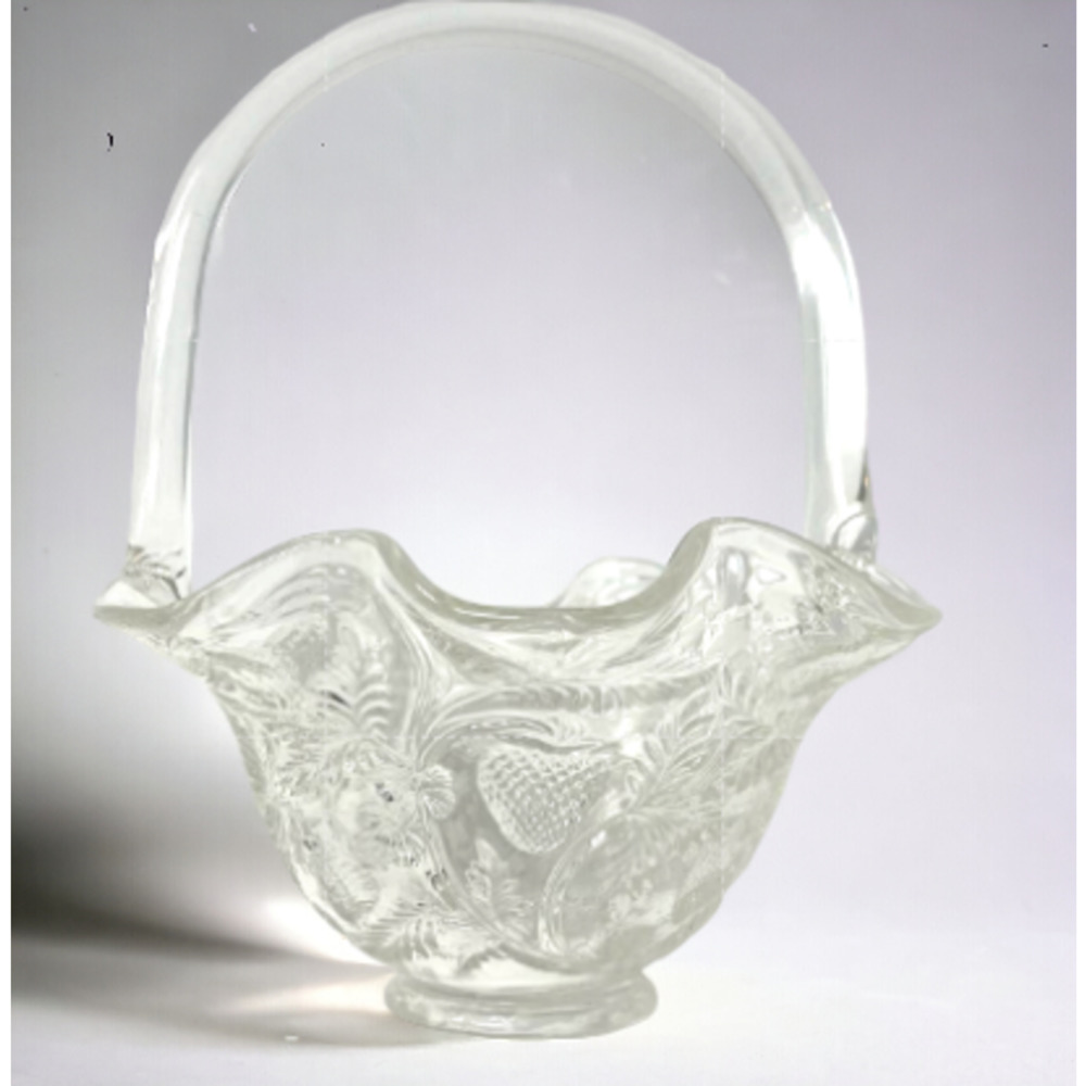 Vintage Fenton Clear Glass Basket Strawberries Strawberry Ruffle Footed 6"